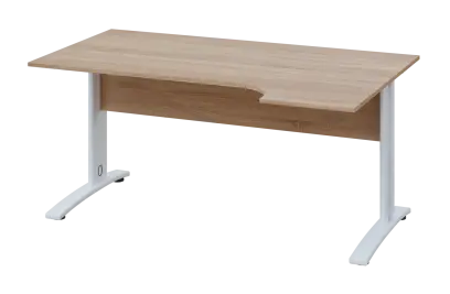 CRK 28 - 164 stůl kancelářský, rohový, pravý, kovová podnož bílá, deska 25 mm, široký 1600 mm, dub b